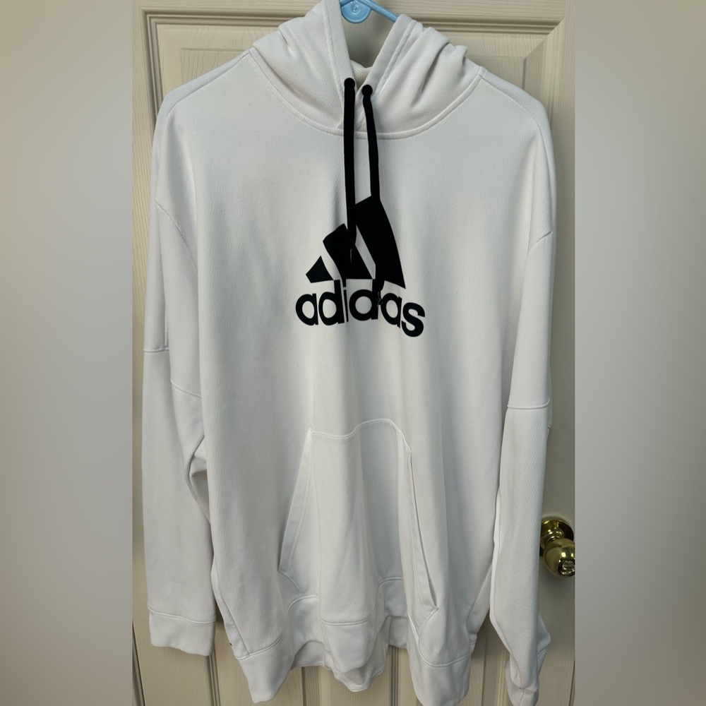 Adidas White Hoodie Hooded Sweatshirt Climawarm Men’s 2XL XXL  Front Pocket